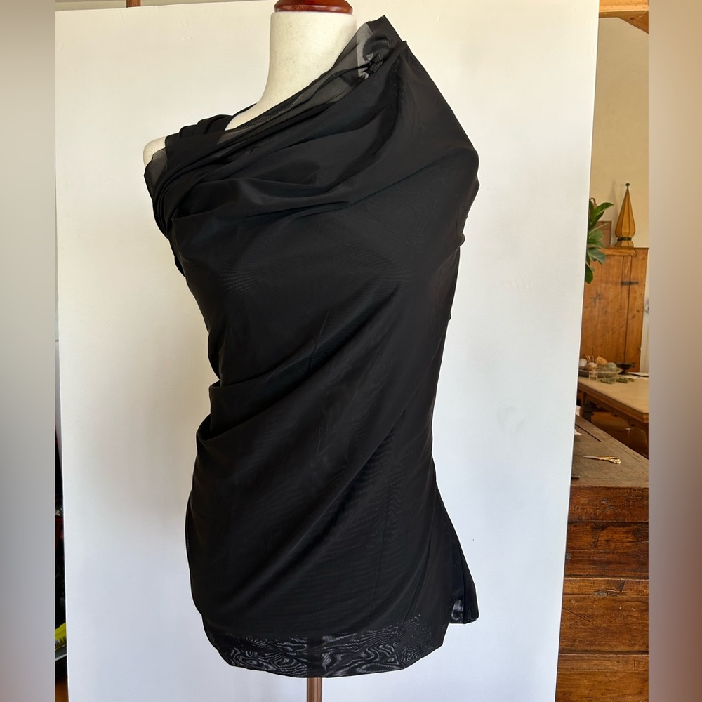 Rick Owens black layered mesh architectural top